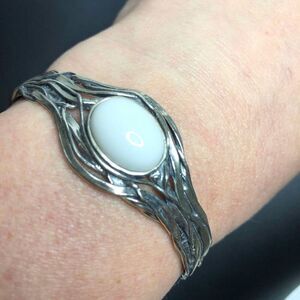 2952 Sterling Silver Ladies Or Paz White Agate Israel Cuff Bracelet 7.5" 19grams
